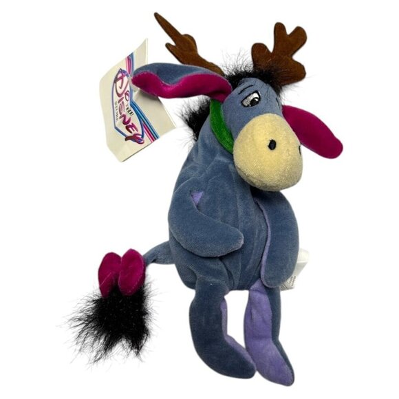 NWT 90s Disney Store REINDEER EEYORE  XMAS Vintage DISNEY Mini Beanie Doll 9" - Picture 2 of 6
